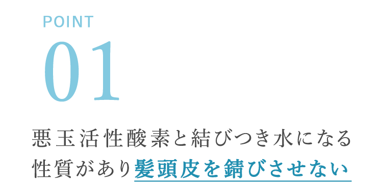 POINT01 悪玉活性酸素と結びつき水になる性質があり髪頭皮を錆びさせない