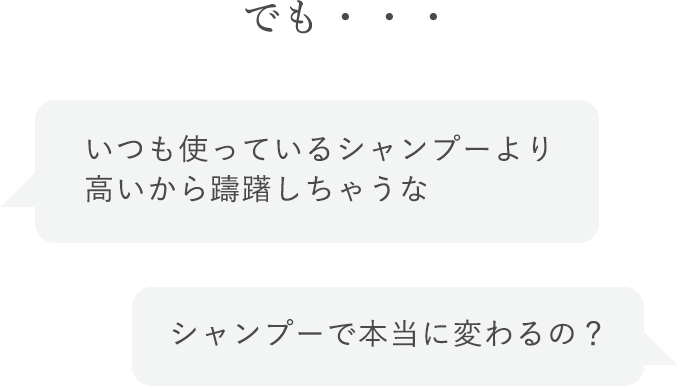 でも… いつも使っているシャンプーより高いから躊躇しちゃうな シャンプーで本当に変わるの？