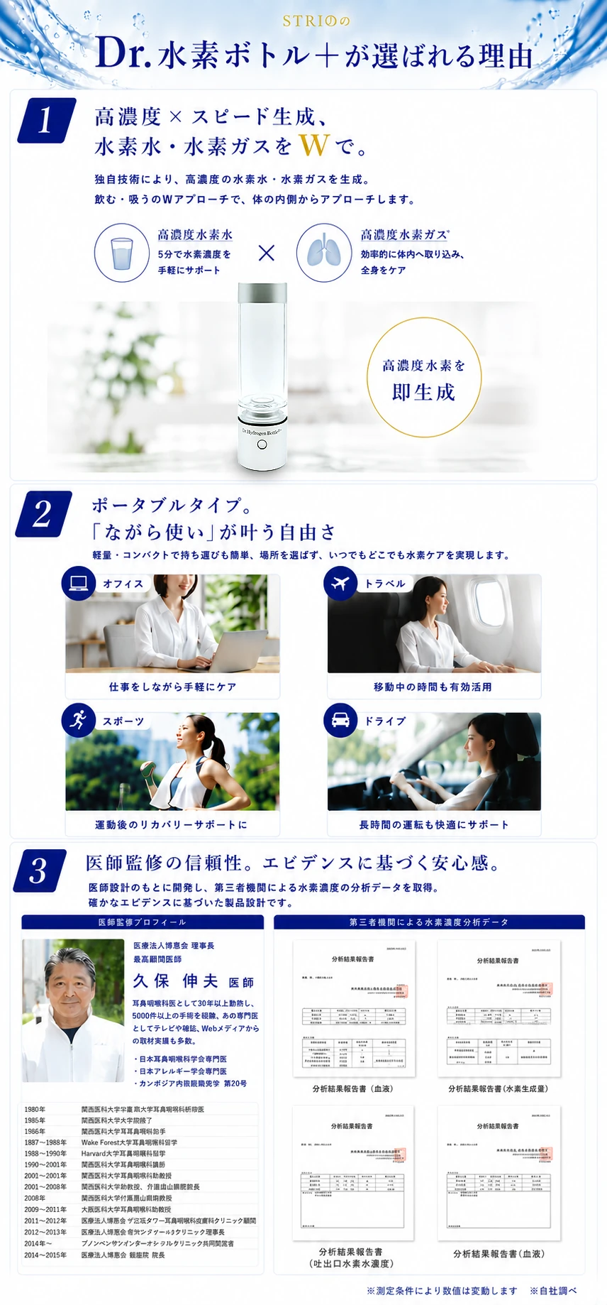 自宅や外出先で使用できるDr.水素ボトル+